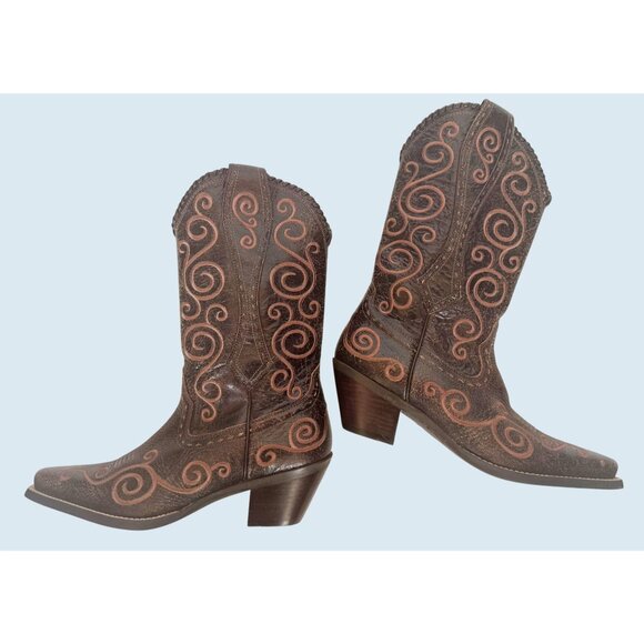 ARIAT Shelleen Brown Leather Embroidered Cowboy Western Boots Sz 7.5 B - Picture 2 of 8